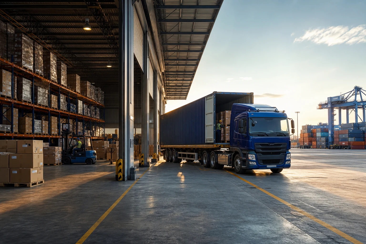 Technology-enabled fulfillment warehouse, container truck, and freight operations coordinated by Zyflox Global
