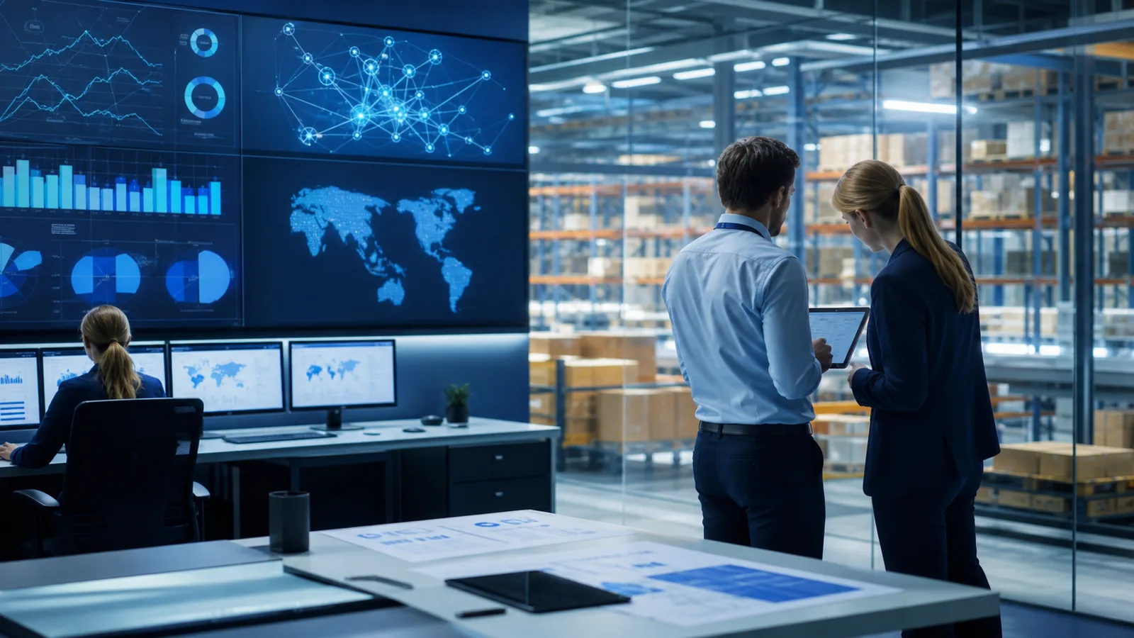 Technology-enabled warehouse operations with organized inventory storage and movement